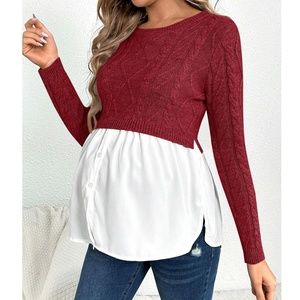 Maternity Color Block Chunky Knit Sweater Top